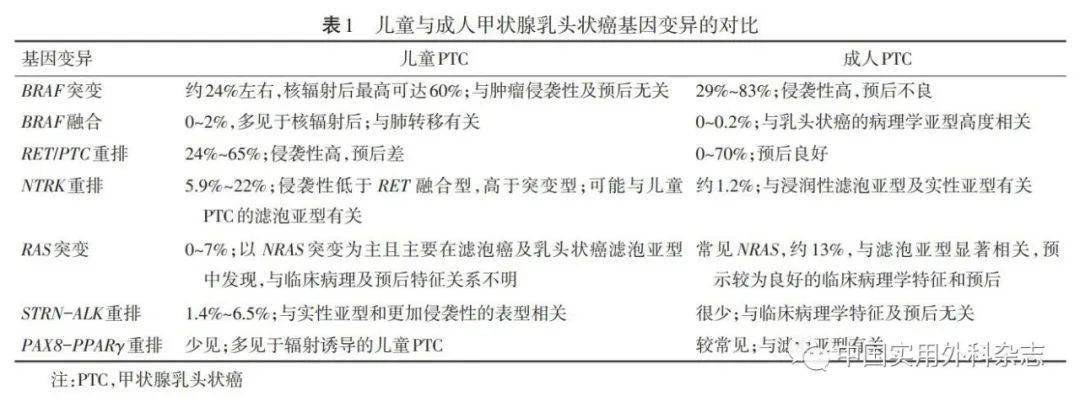 文獻綜述|基因變異在兒童與成人甲狀腺乳頭狀癌生物學行為差異中的