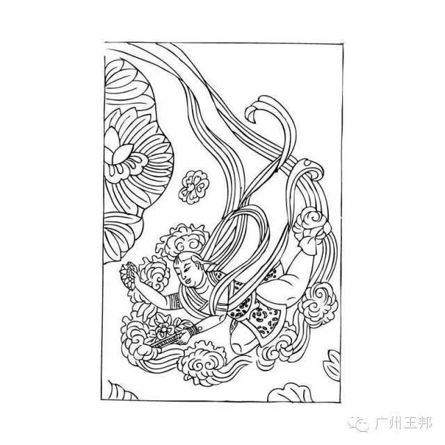 敦煌莫高窟飞天白描人物稿_艺术_作品_玉友