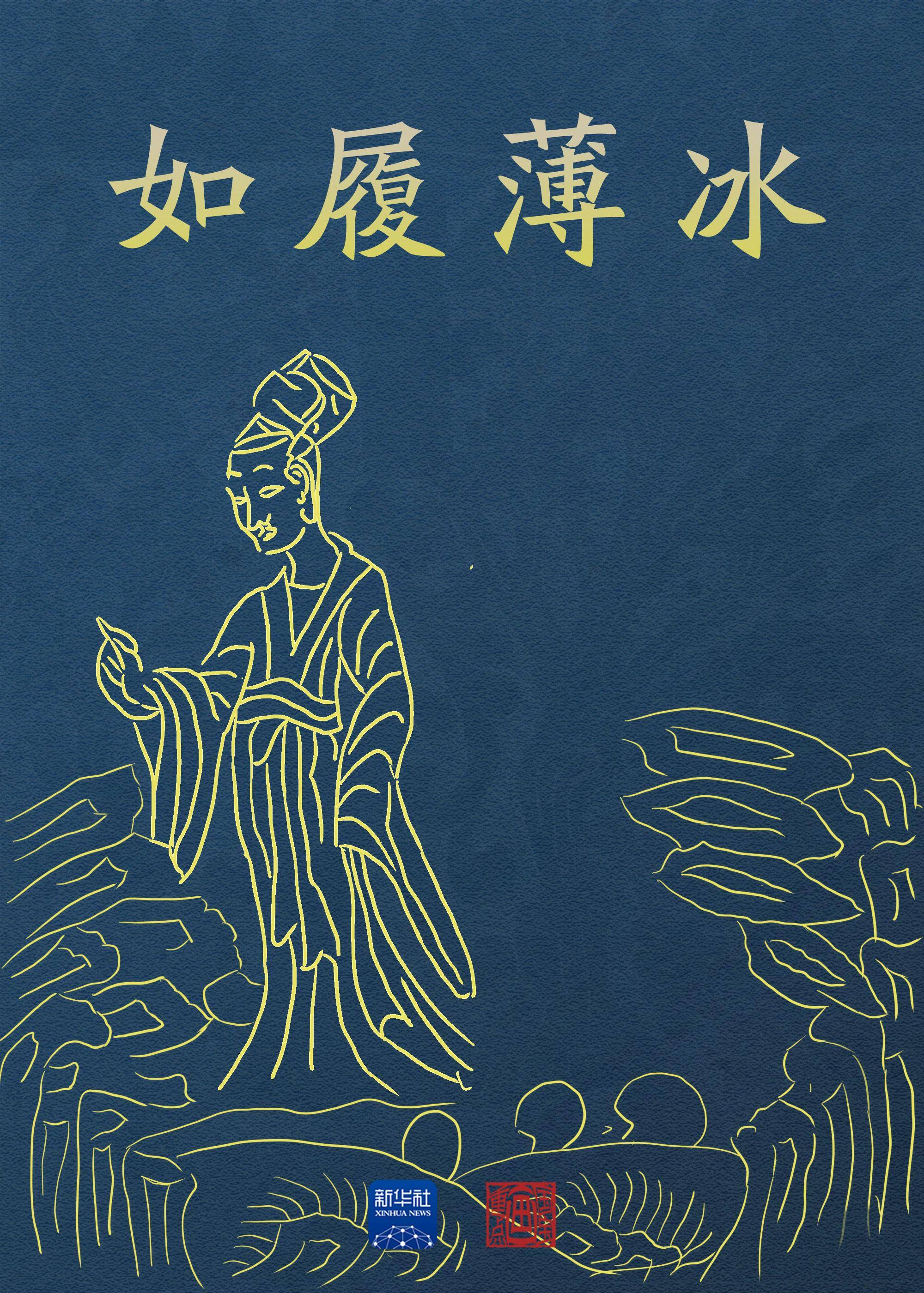 取意自《诗经·小雅·小旻》这两幅均为劝诫画"如临深渊""如履薄冰"