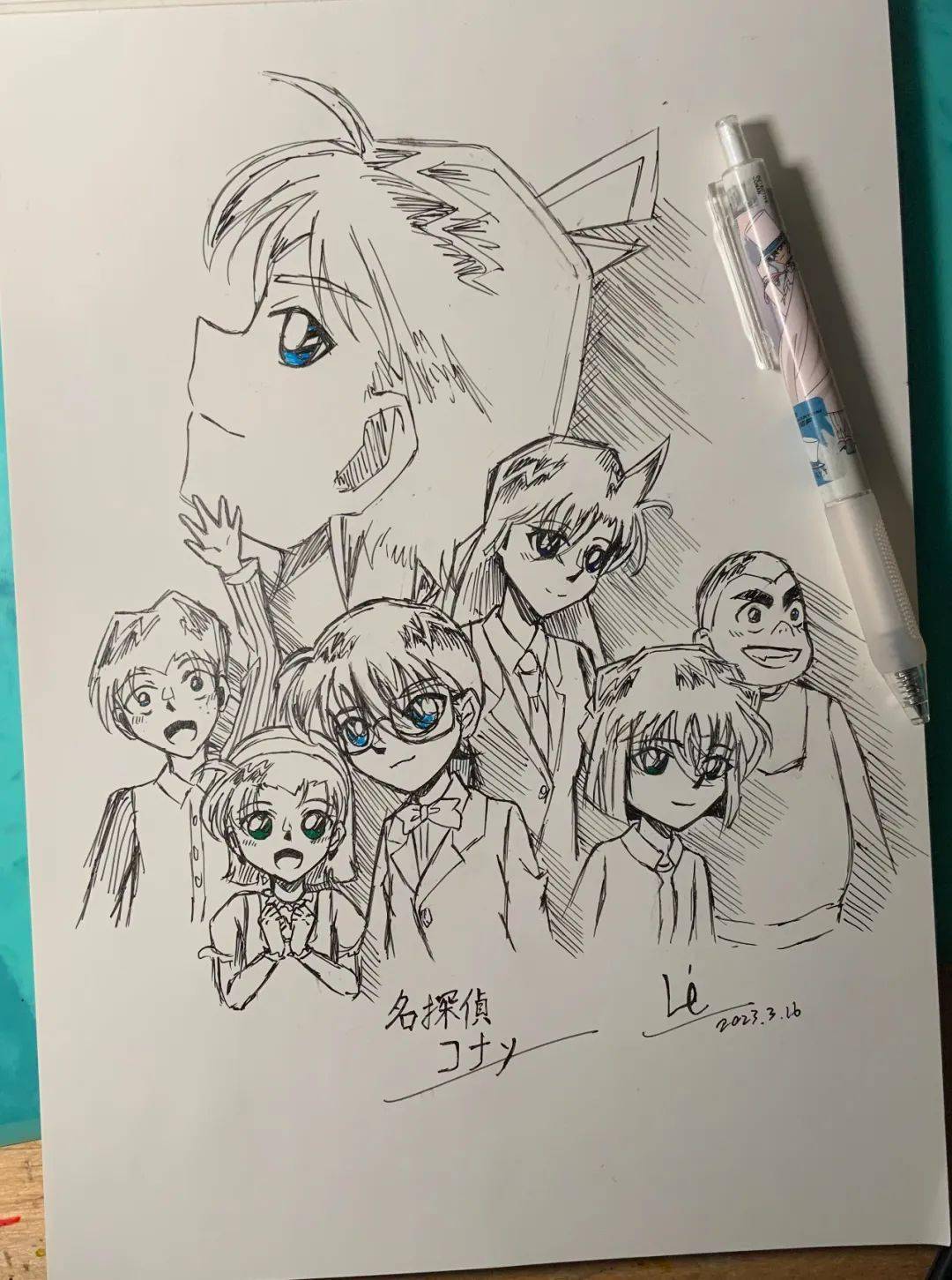 芝士老师:这幅画面是以线稿的质量组成的,然后上面是有名侦探柯南中的