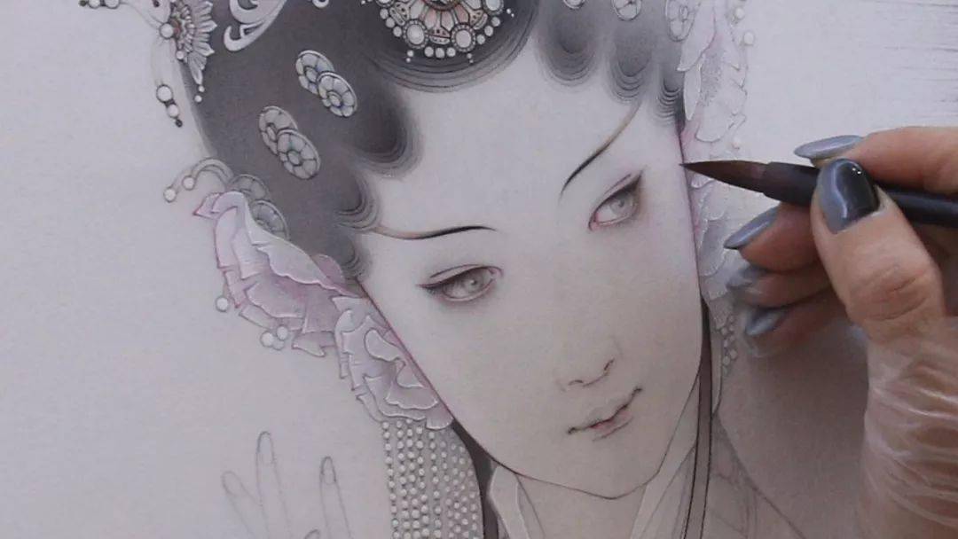 极美,带着仙气的工笔画戏曲人物,完整创作过程,绝美!_衣纹_线条_花纹