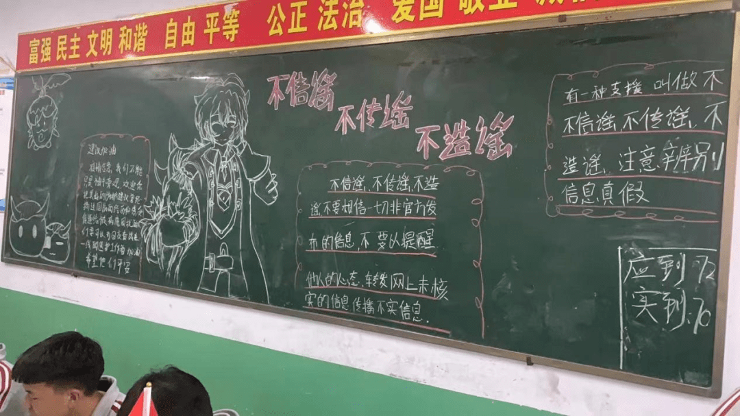 信办,故城县职教中心联合开展"五四青年节·抵制网络谣言"主题板报