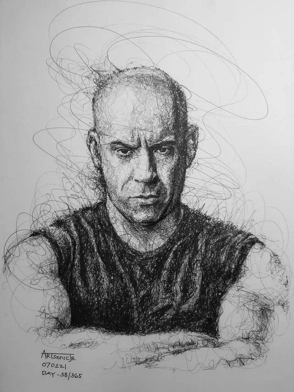 一位用长曲线,画肖像素描的牛人_火星_网络_声明