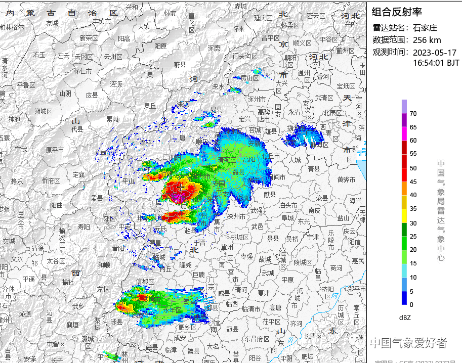 雷达图可见,该超级单体的中心是一团集中的红