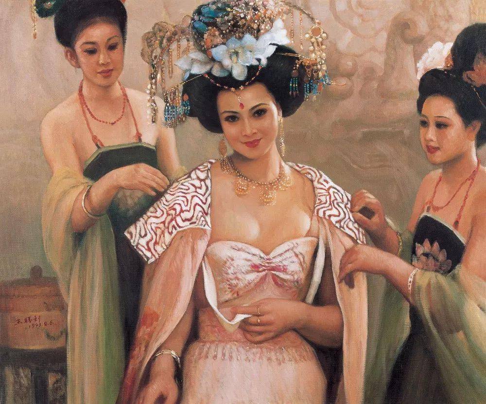 古画《杨贵妃出浴图》，仆人女扮男装，端着的汤碗里暗藏毒药？_样子