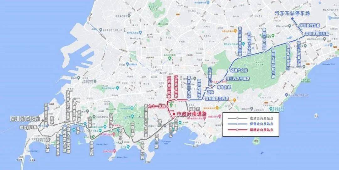 青島這些公交線路優化調整_麥島路_東海_停車場