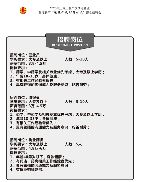 30-11:30帶上個人簡歷到淮安市體育館(清中對面)50號展位進行面試!