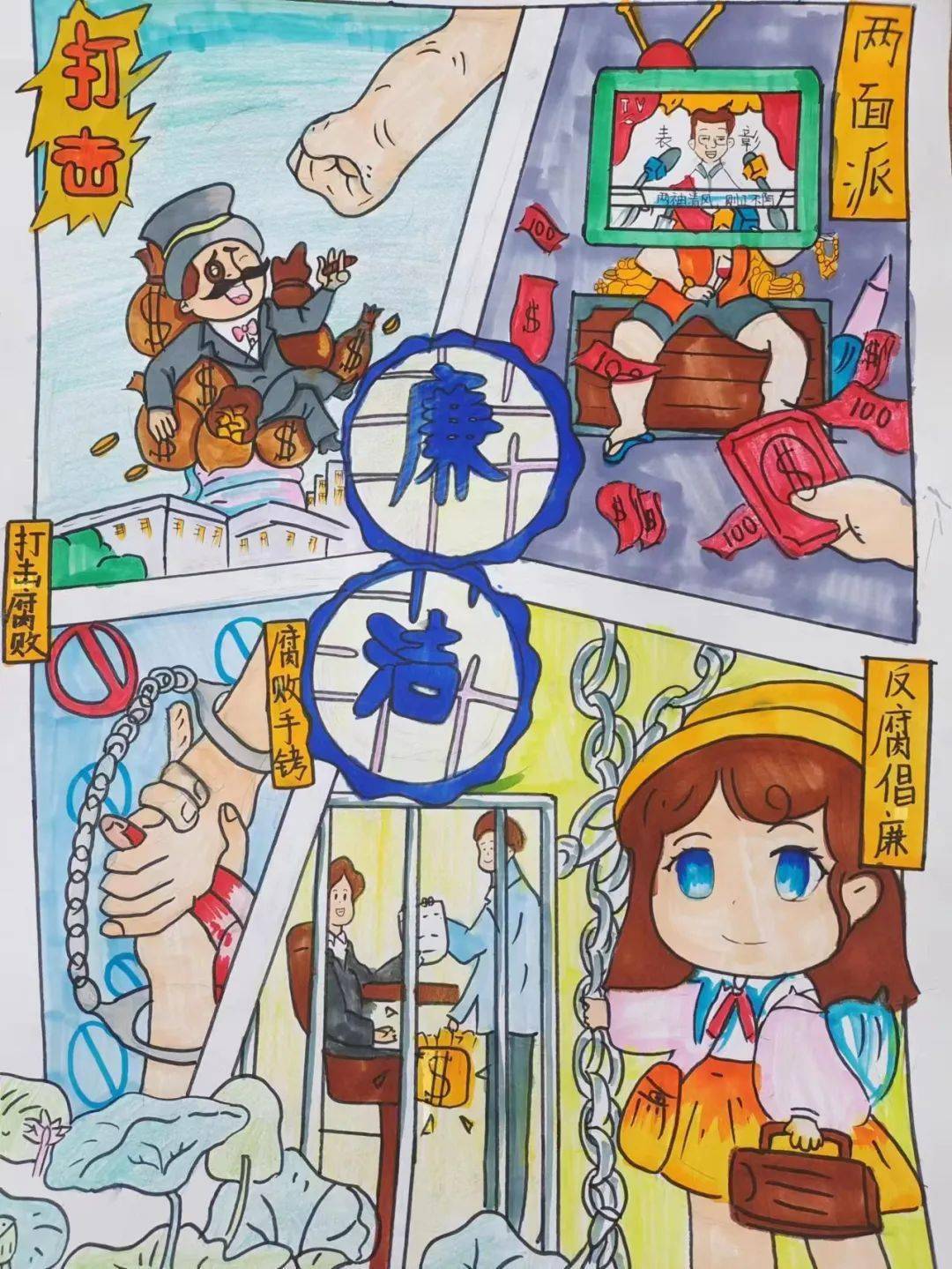 风清气正·廉洁如玉——涌泉镇中心校开展清廉主题漫画大赛