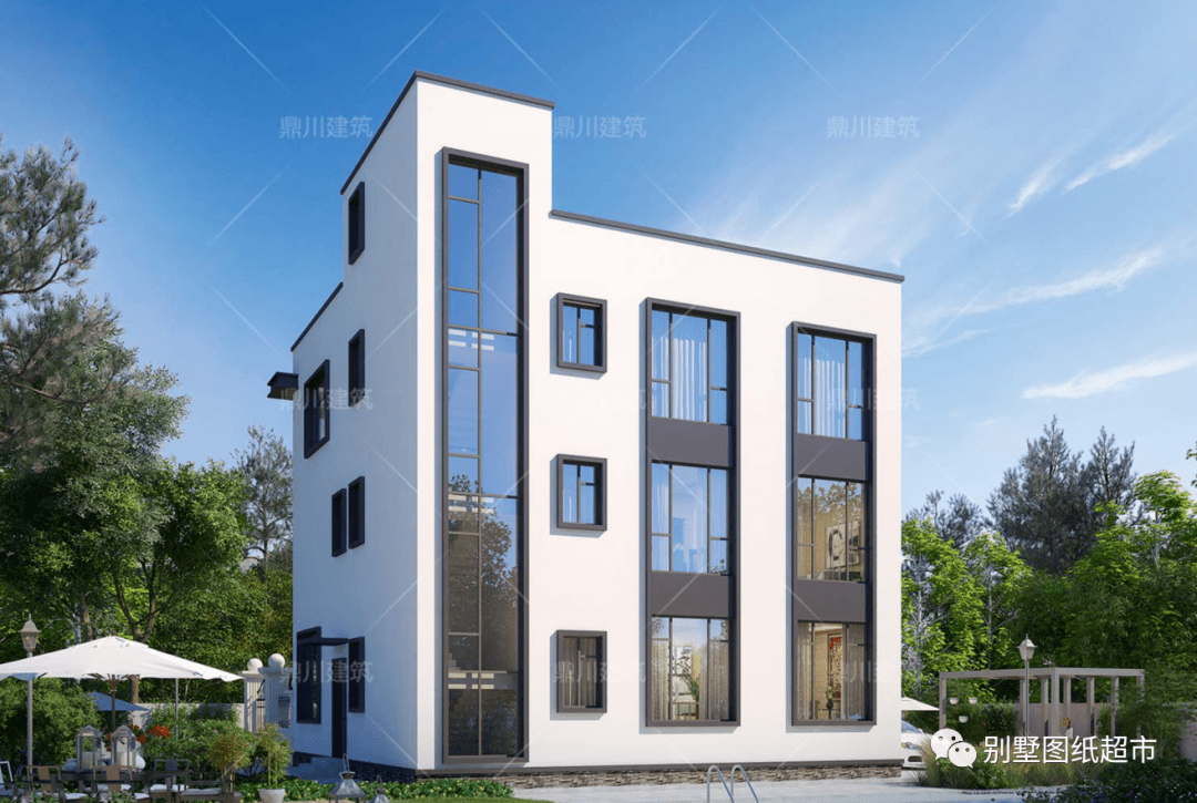 这款现代三层别墅外立面色调采用浅灰色,浅褐色和白色结合,整体看起来