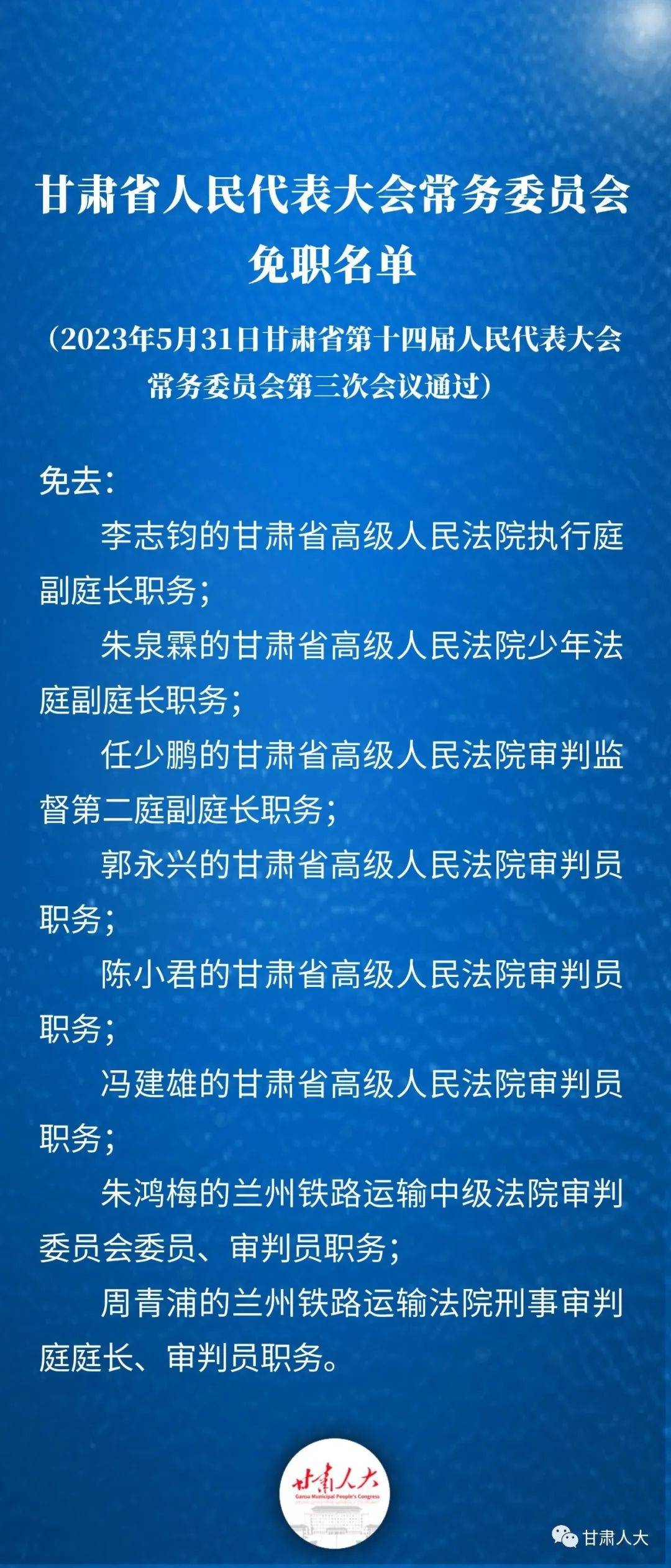 甘肃省人民代表大会常务委员会任免名单--天水在线