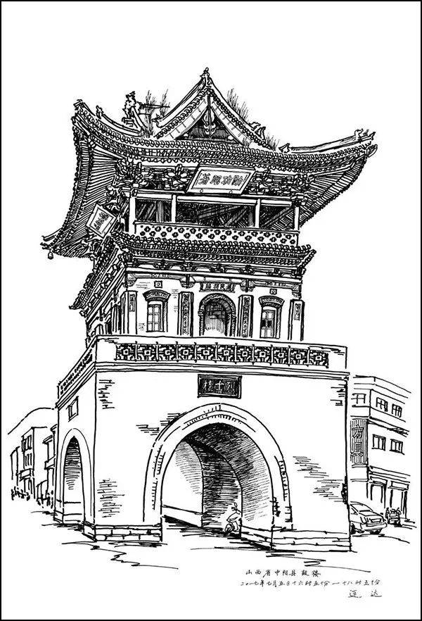 中国古代建筑素描图片