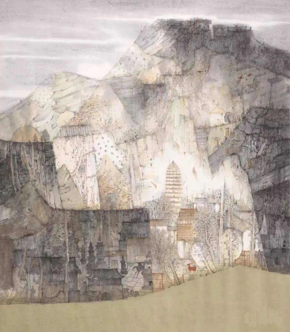 中国画塬上快雪 张文恒 163cm×122cm 中国画远古的声音 周剑 224cm