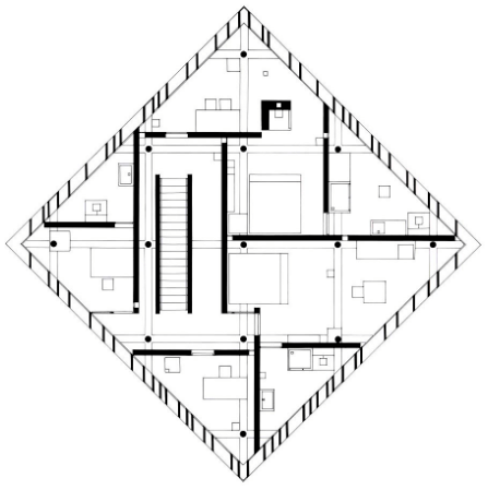 海杜克最经典的研究为九宫格范式以及菱形住宅系列,海杜克认为建筑在