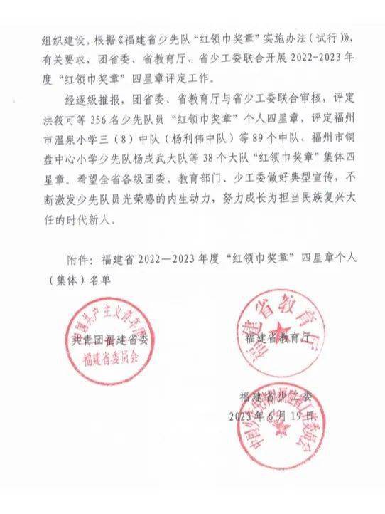 喜报| 祝贺我县这些个人,集体荣获2022-2023年度福建省"红领巾奖章"