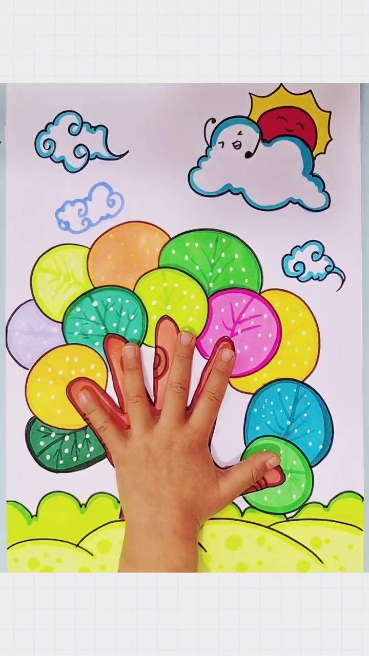 五指树手指画儿童画