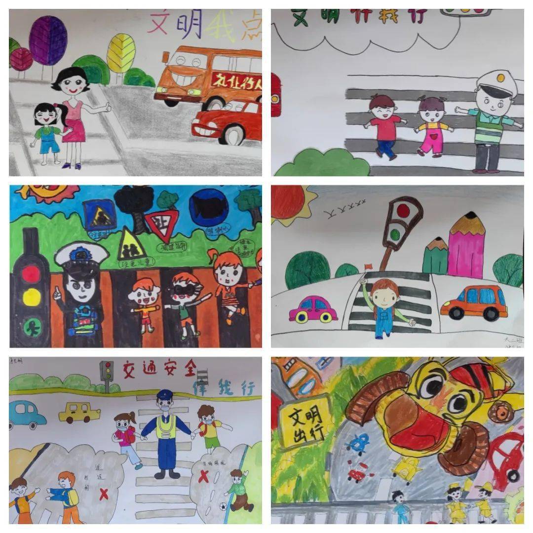 大班以"礼让斑马线,文明伴我行"为主题,开展亲子绘画活动,在爸爸妈妈