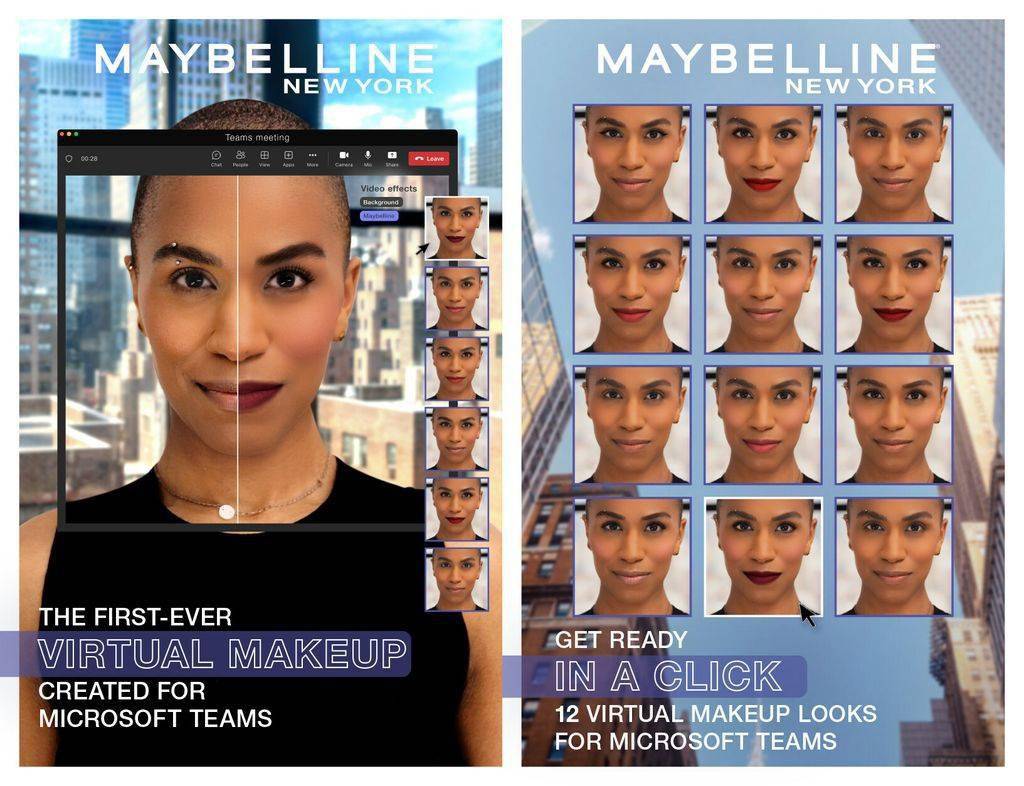 微软联合美宝莲在Teams引入虚拟化妆功能 可在视频会议中为用户提供虚拟化妆后的效果