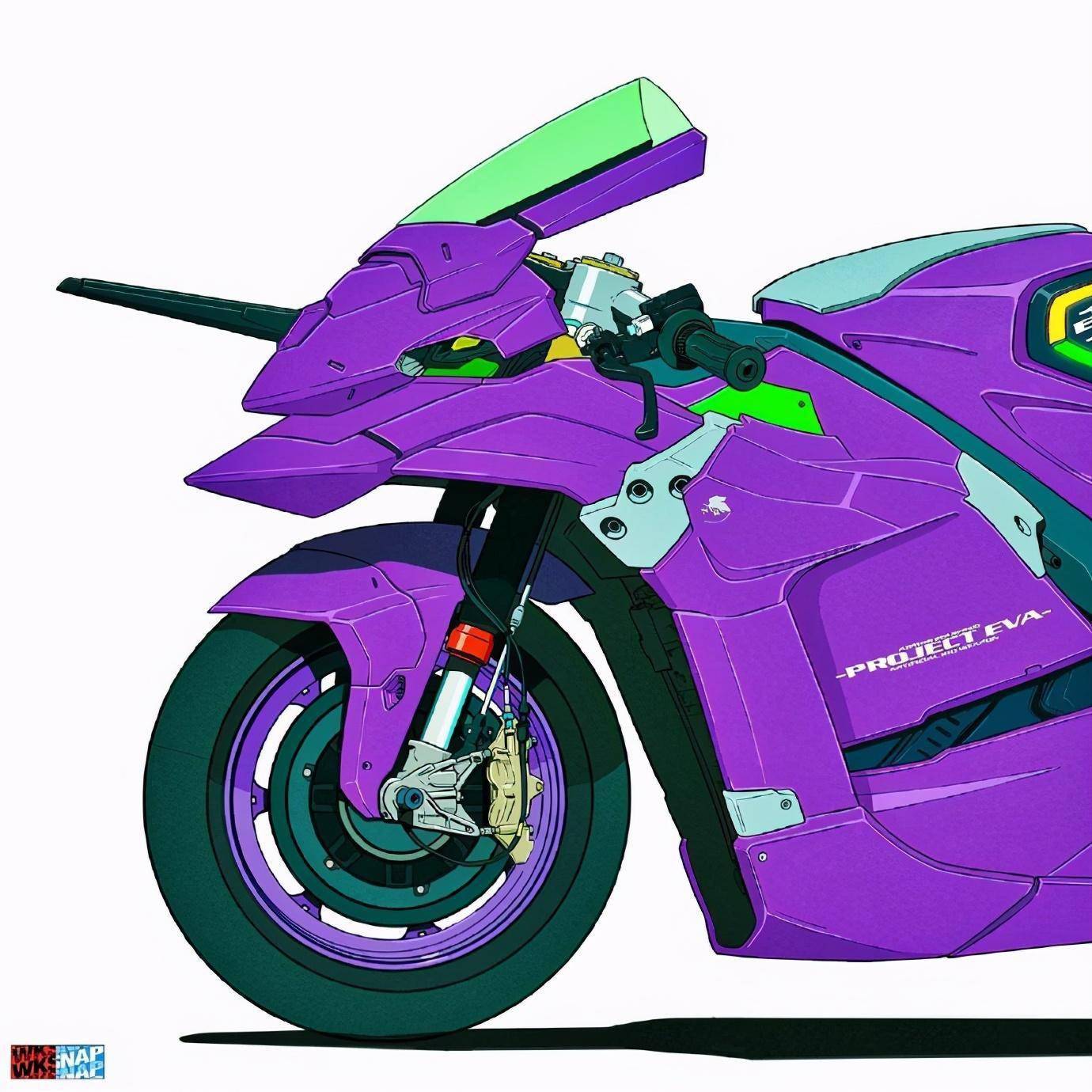 除了以上几款eva配色的方程式赛车外,还有一款初号机配色的摩托车设计