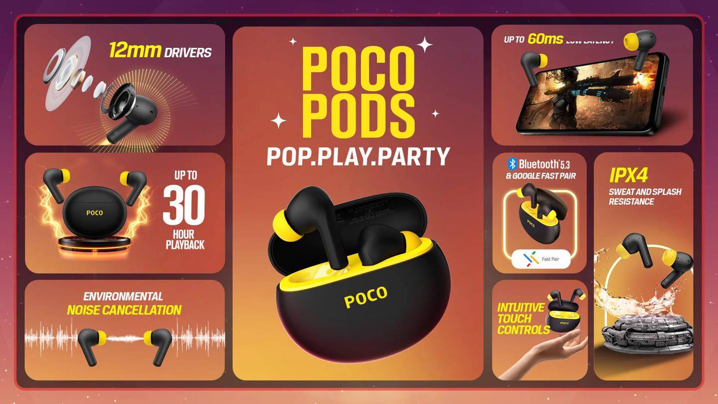 小米海外推出Poco Pods TWS耳机：内置12mm驱动单元 支持蓝牙5.3连接