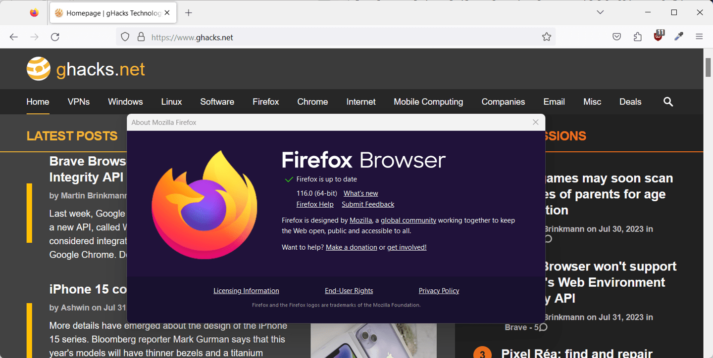 火狐浏览器Firefox 116稳定版发布 改善了Ctrl-Shift-T快捷组合键