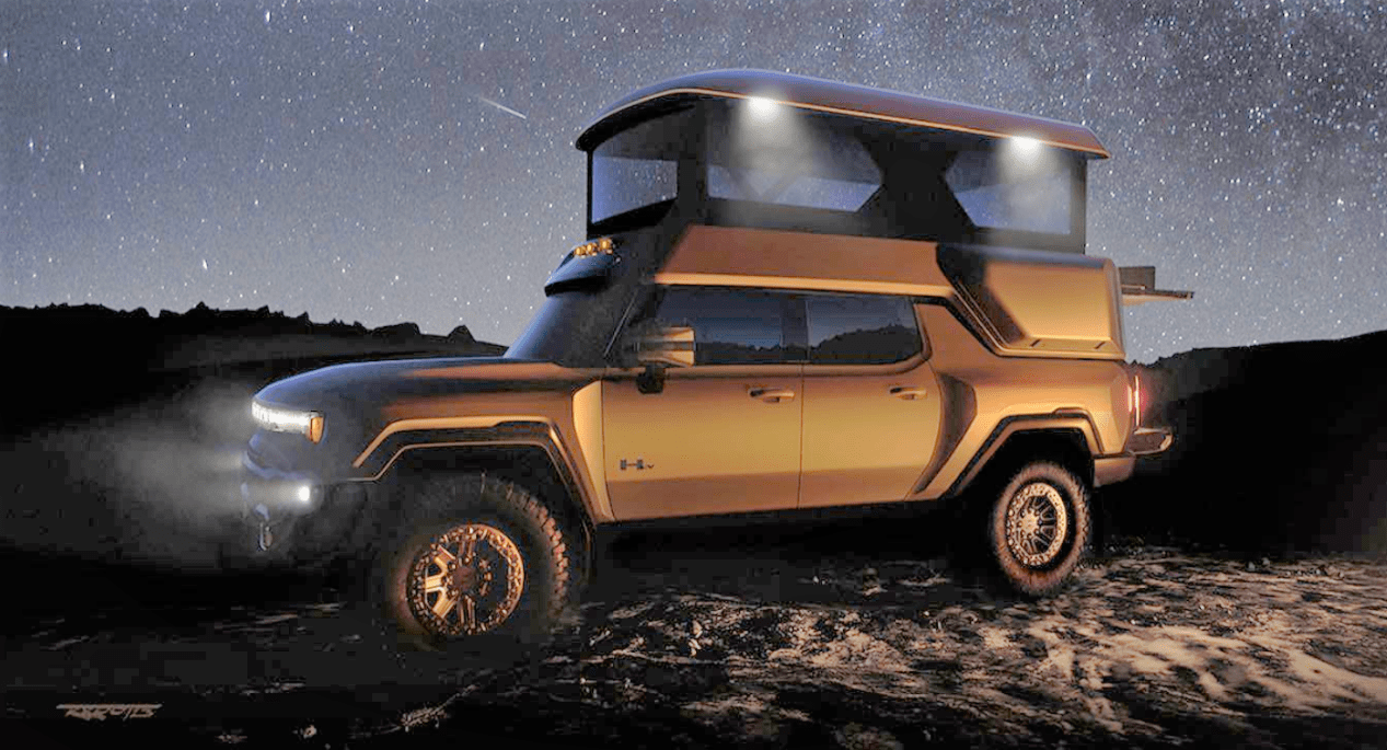 通用悍马EV将推出“官改版”露营车型：露营顶棚内置LED灯、向上掀开的尾门