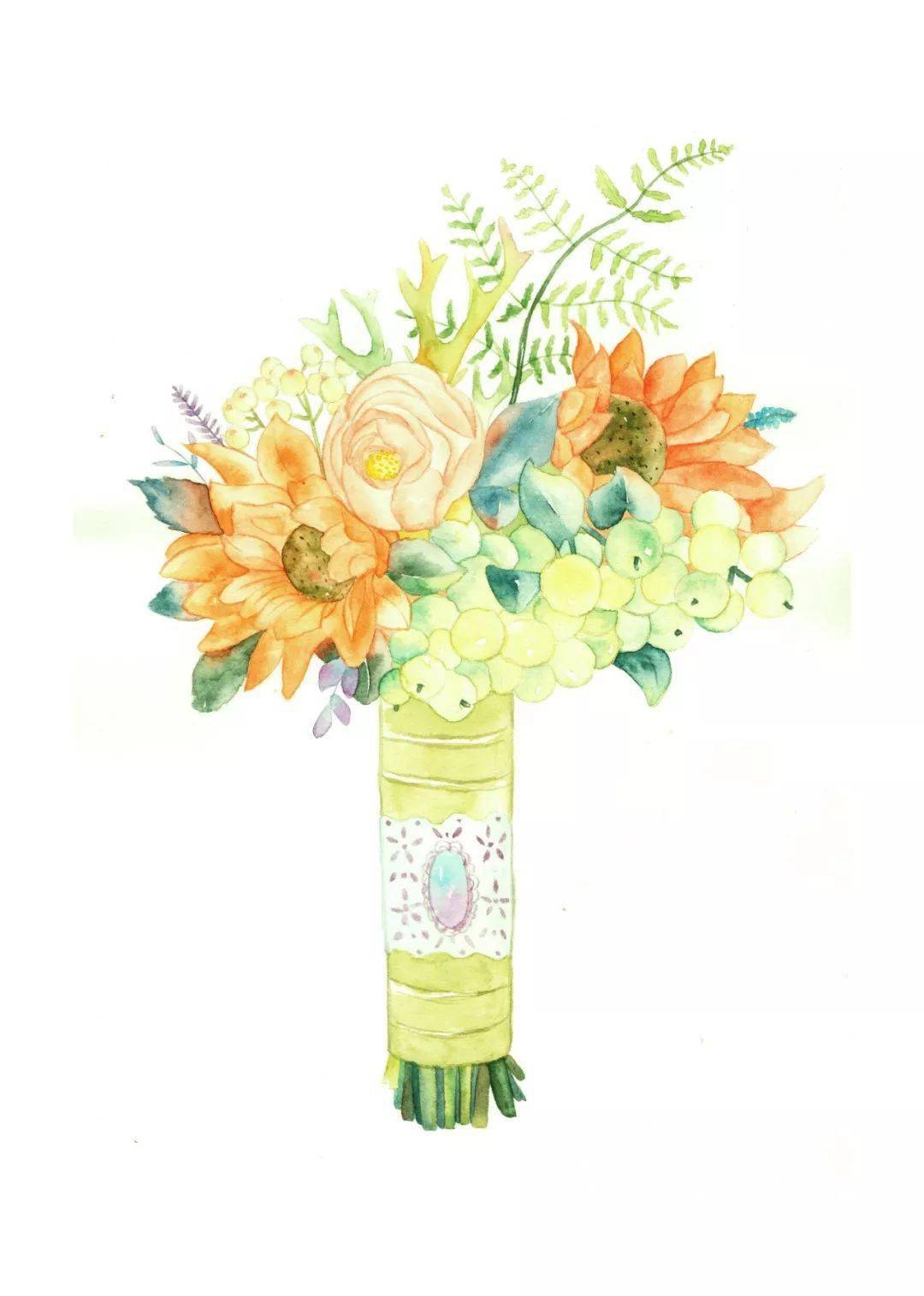 小清新系的手捧花手绘,唯美的浪漫水彩花束_交流_作品_用途