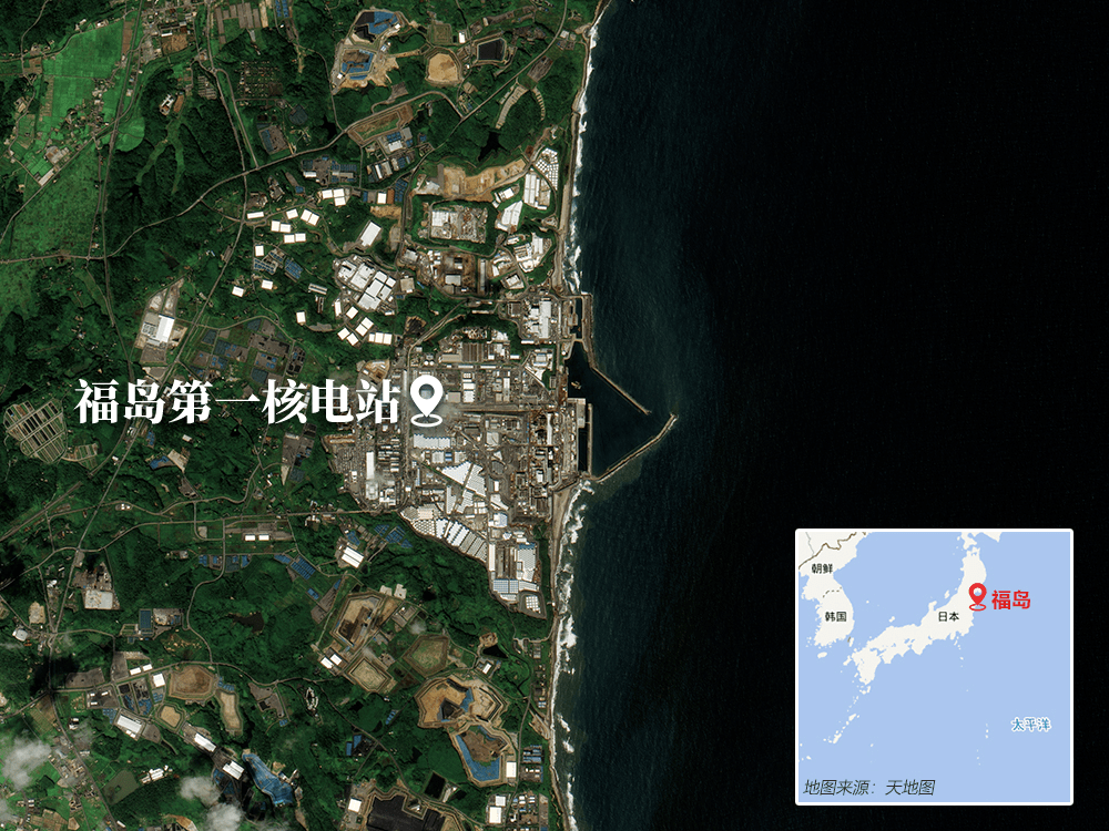 下面的卫星图清晰显示了福岛第一核电站的地理位置,该核电站紧邻大海