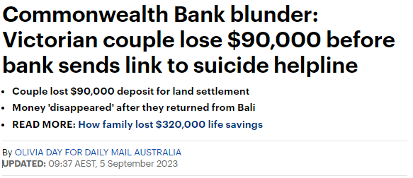 墨尔本夫妇9万澳元存款凭空消失! 银行调查2个月未果, 只给了一个防自杀链接