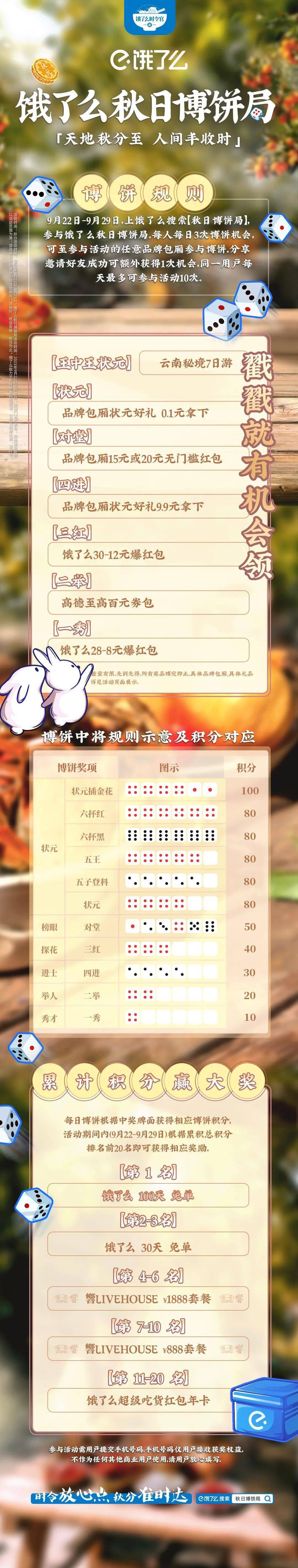 厦门人,秋分日博饼赢100天免单,吃0.1元美食,快收下这波好运!