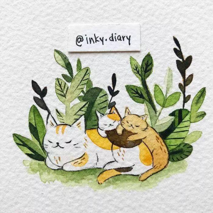 清新的水彩动物小画,来自插画师:inky.diary