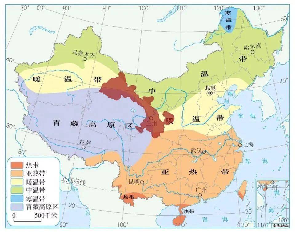 亚热带,暖温带,中温带三个温度带甘肃省地跨▲我国气候类型分布图