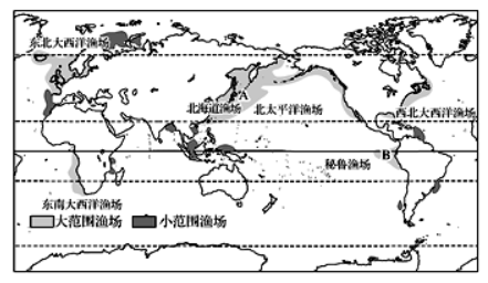 (2)圖中a處的北海道漁場和b處的秘魯漁場都是世界著名的漁場,簡析它們