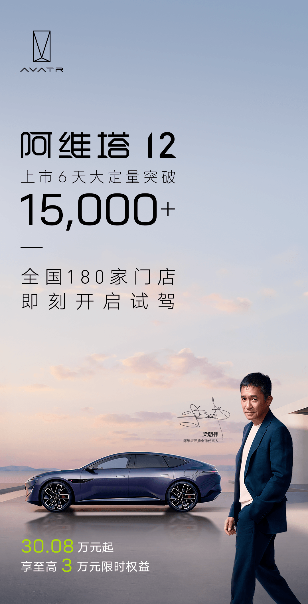 阿维塔12车型上市6天大订量突破1.5万，再次刷新行业纪录
