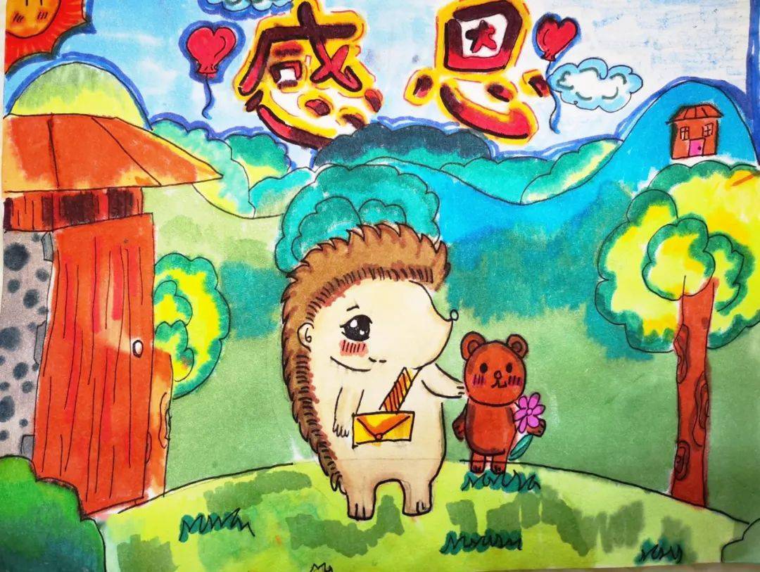 刺猬是感恩品格的小精灵,所以我们让刺猬当这个故事的主人公.