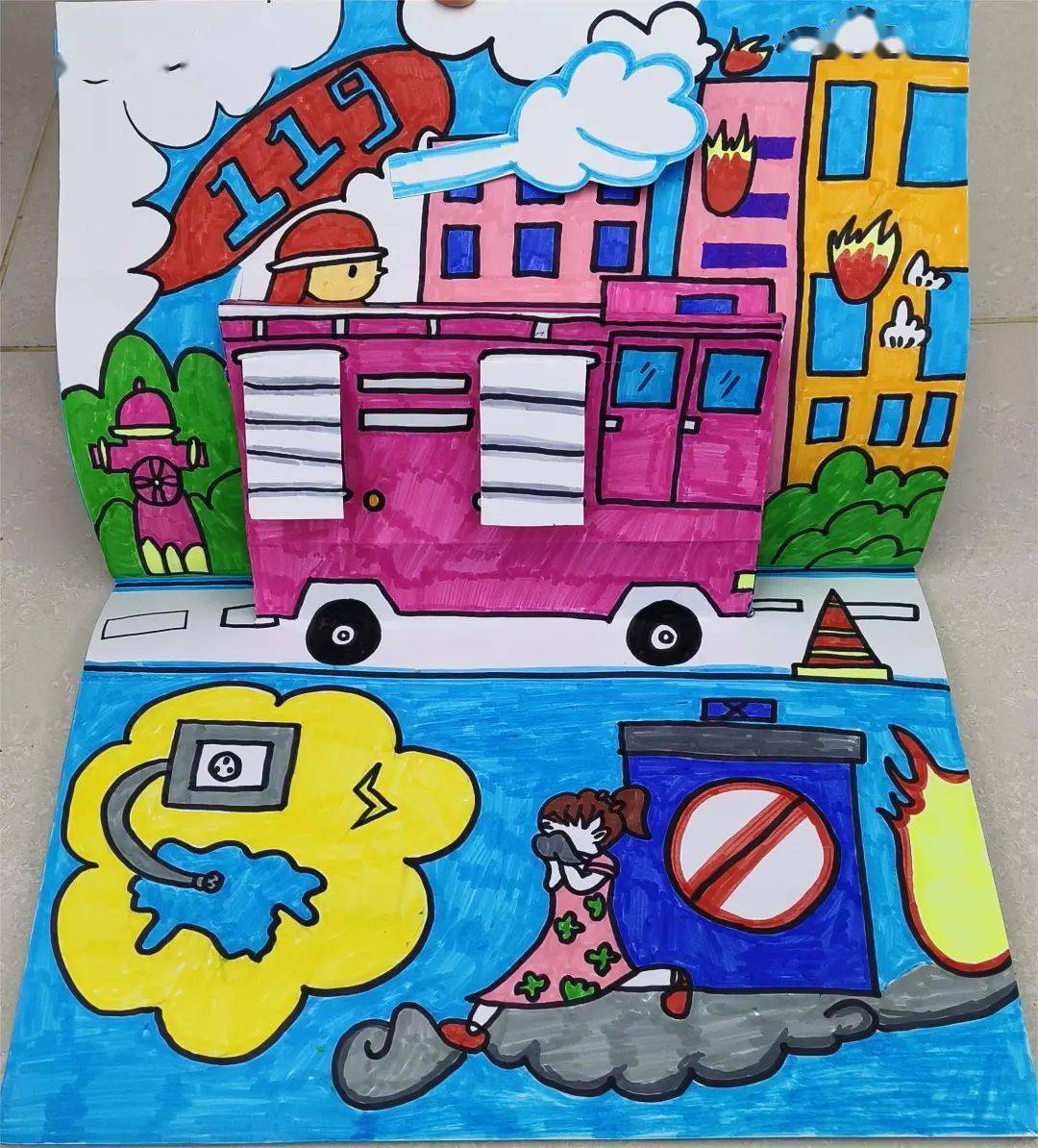 消防安全绘画二年级图片