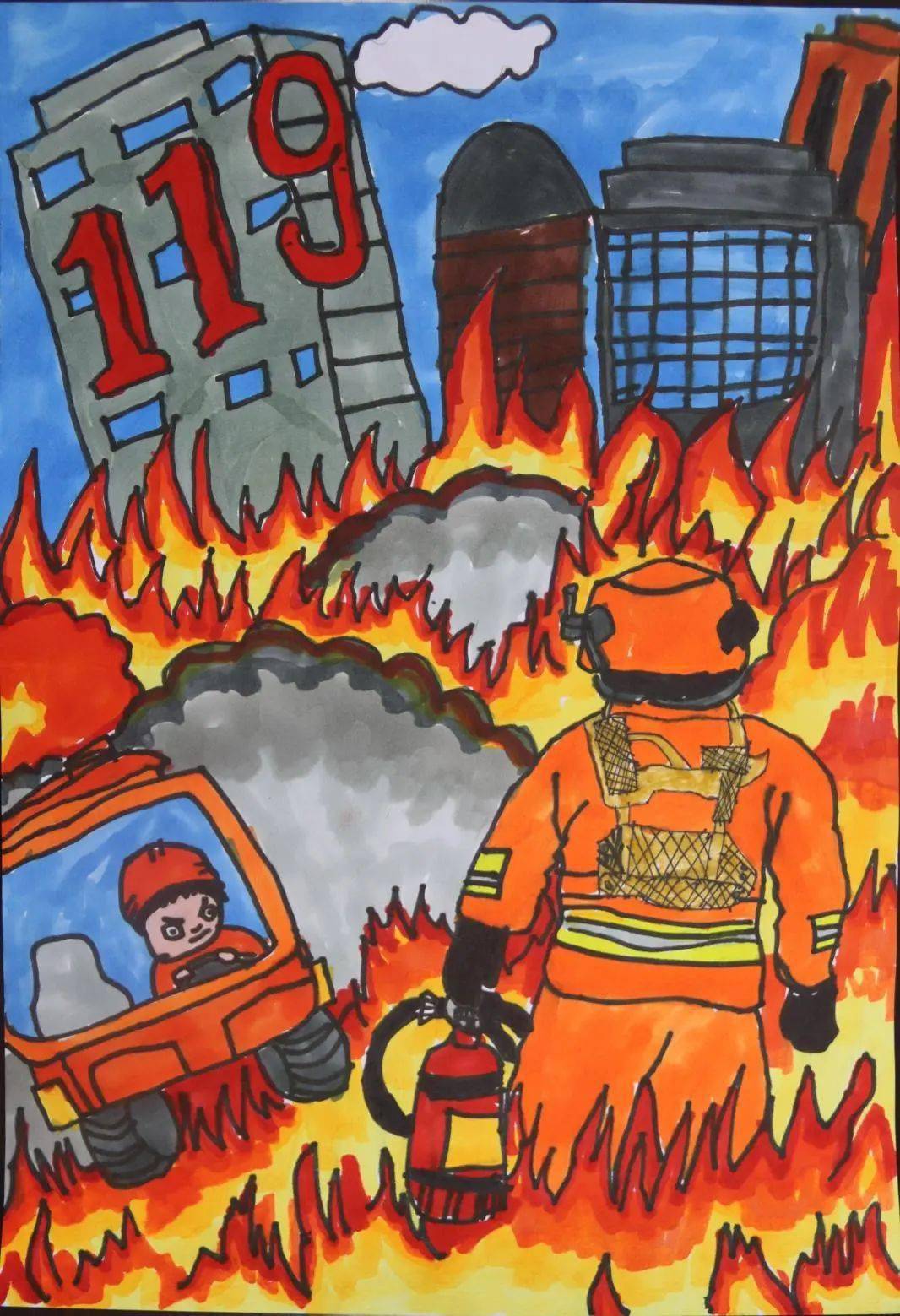 119消防绘画图片简单图片