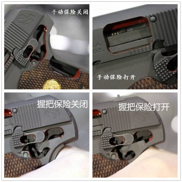 它采用单动扳机,复进弹簧在枪管底部,手动保险制位于机匣左面,打开