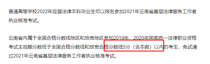 2022年基層法律法律服務者工作證的申領要求是低於法考合格分數線10分