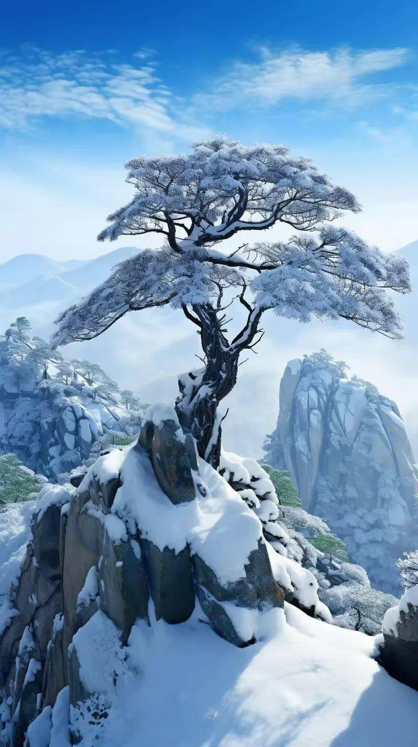 黄山雪景直屏图片