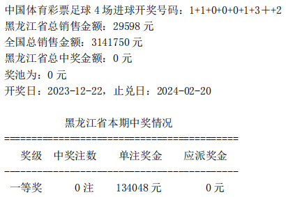 第23201期開獎公告【中國體育彩票】足球4場進球第23201期開獎公告