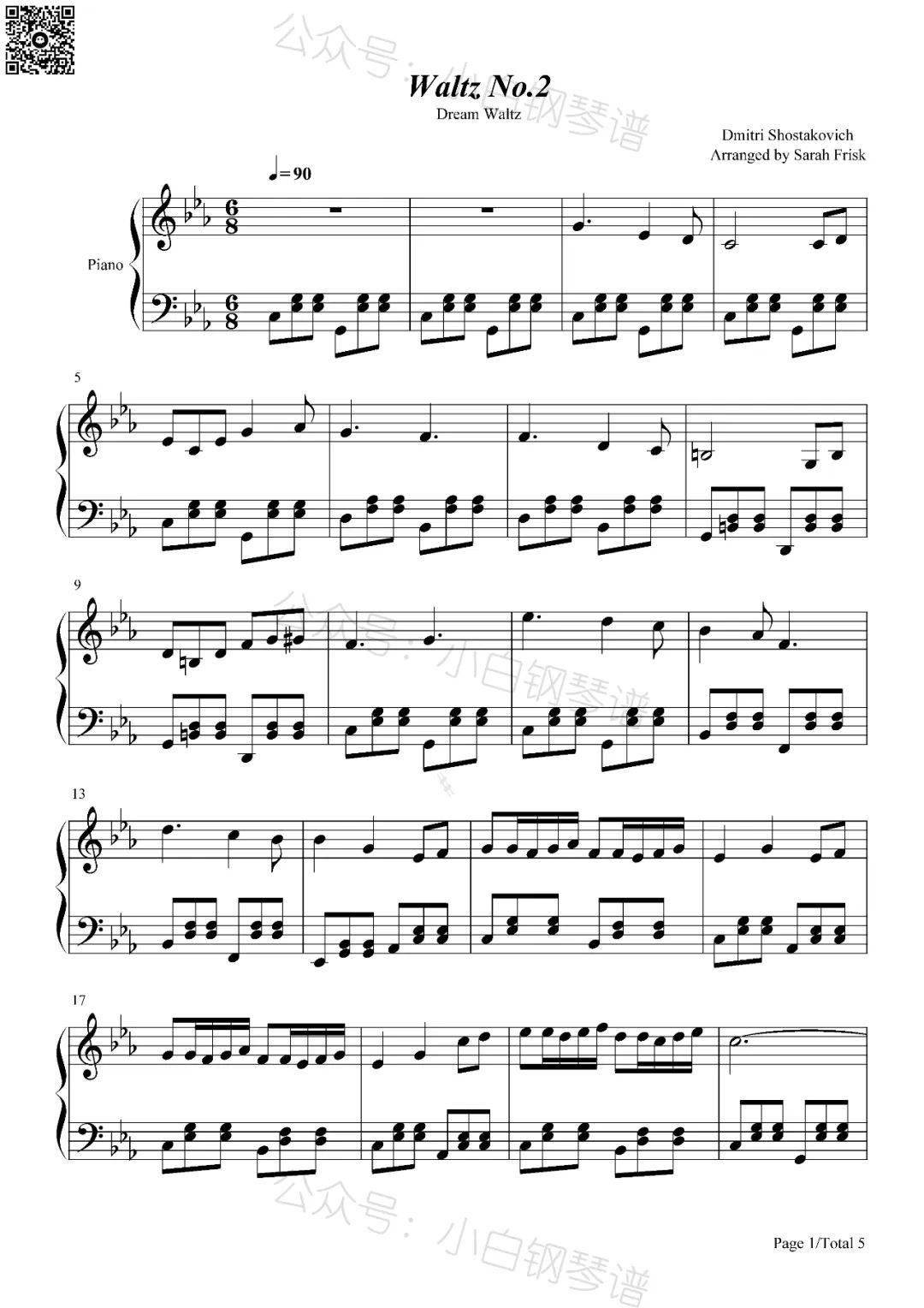 「琴谱︱waltz no 2」第二华尔兹-第二圆舞曲 - dmitri shostakovich