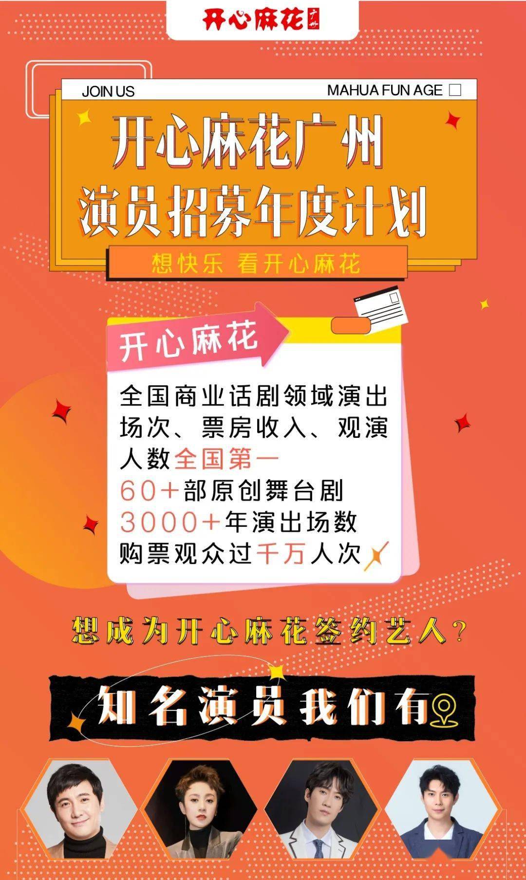 【广州招聘】圆你一个演员梦!沈腾马丽他们公司招聘啦!