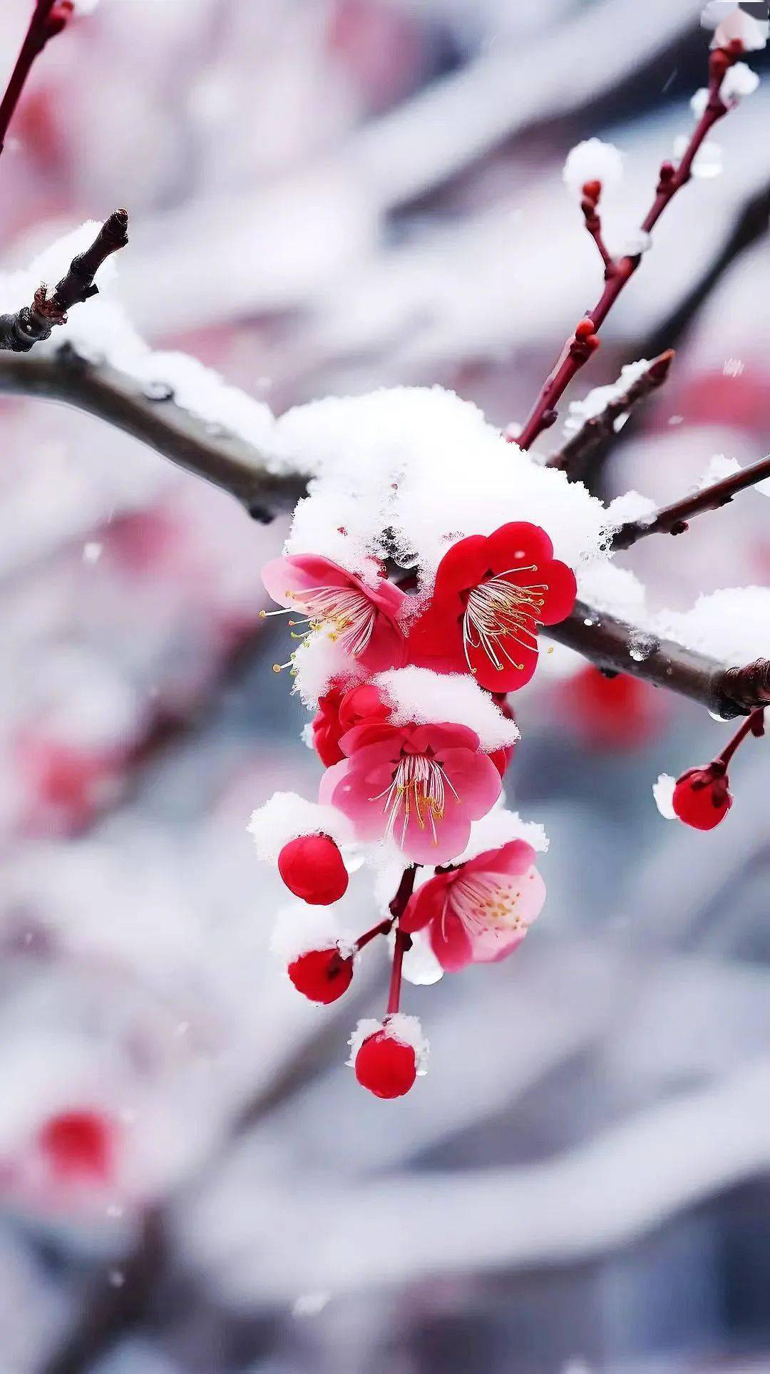 冰雪纷飞梅花红